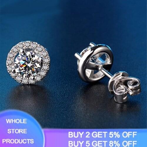 With Certificate Original Silver 925 Earrings Round 1.0ct Lab Diamond Stud Earring Wedding Earrings For Women Anniversary Gift