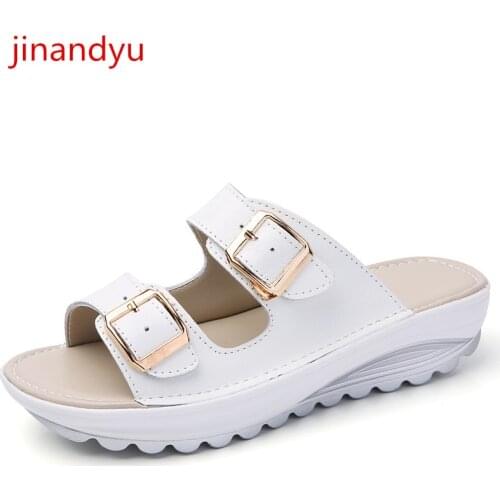 Thick Sandals Genuine Leather Slides Women Flat Comfort Casual Slippers Women Fashion Flats Woman Slippers Summer Shoes Size 41
