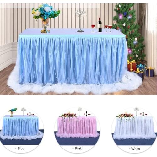 6ft Wedding Christmas Tulle Tutu Table Skirt Tulle Tableware for Party Birthday Festive Baby Shower Decoration Table Skirting