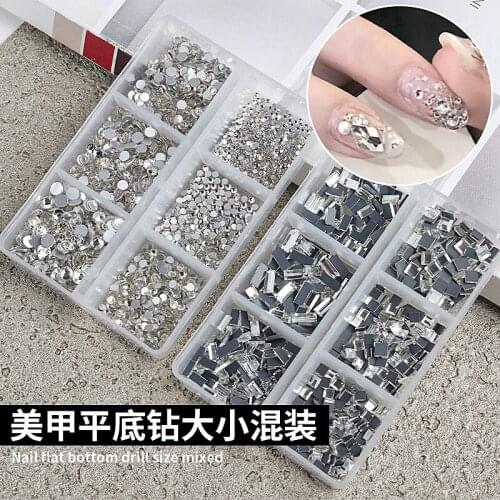 Fingernail Drills Shem Cuboids Pointed Bottom Drill White Flat Bottom Drill Mix Sizes Glass Crystal Nail Art Decorations For