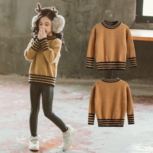 Girls sweater 2020 autumn new big childrens clothing autumn knitted bottoming shirt fashion spring striped girl sweater