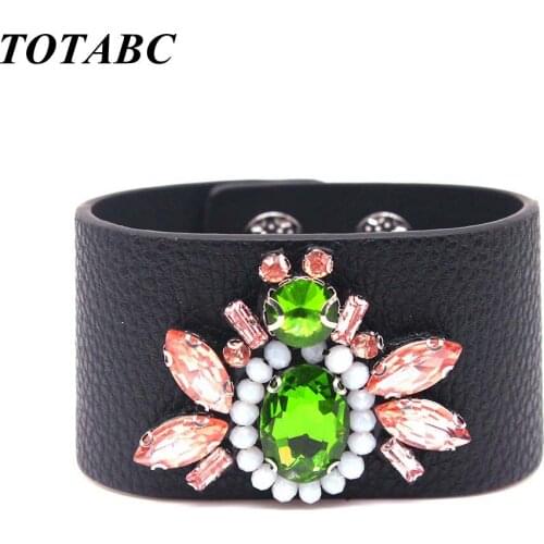 TOTABC Charm Embroidery Crystal Leather Bracelet Female Fashion Bracelet Femme New Year Gift