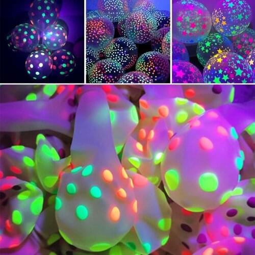 10pcs Latex Balloons Clear Latex 12 Inch Neon UV Blacklight Reactive Star Balloons Stars Points For Wedding Birthday Party Decor
