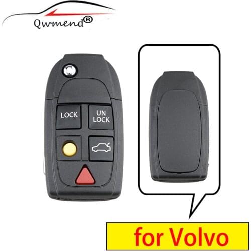 QWMEND 5 Buttons Replacement Smart Car key Fob Case for Volvo XC70 XC90 V50 V70 S60 S80 C30 Remote Flip Key Shell