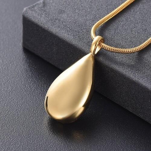 Mirror Polished Stainless Steel Water Drop Cremation Pendant Gold Memorial Necklace Ashes Holder Urn Funeral Keepsake Jewelry