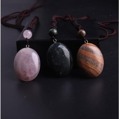 1PCS Reiki Healing Necklace Natural Stone Pink Crystal Quartz Sodalite Pendants Necklaces Bohemia Vacation Jewelry Energy Amulet