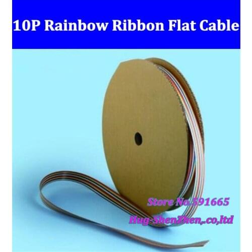 10 WAY Flat Color Rainbow Ribbon flat Cable wire 10P ribbon cable 1.27MM pitch for 2.54mm pitch FC connector 20meter