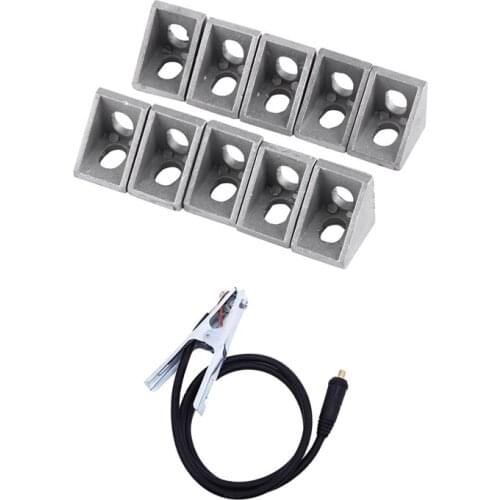 10 Pcs 2020 Aluminum Corner Bracket, L Shape Right Angle Joint Bracket & 1X 300A Ground Welding Earth Cable Clamp Clip