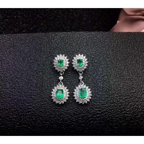 100% Real Natural Emerald Earrings Real 925 Silver Fashion Earrings Fine Charm Jewelry for Women Earring
