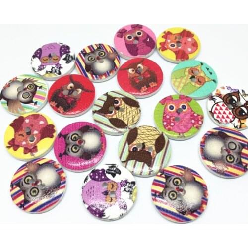 1000Pcs/lot Mixed Owls 15mm Wood Round Buttons 2 Holes Painted Button Fit Sewing Decorations Scrapbooking