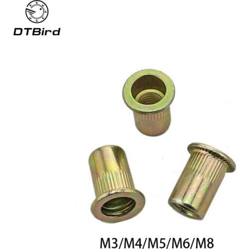 50Pcs M3 M4 M5 M6 Zinc Plated Carbon Steel Knurled Nuts Rivnut Flat Head Threaded Rivet Insert Nutsert Cap Rivet Nut HW111