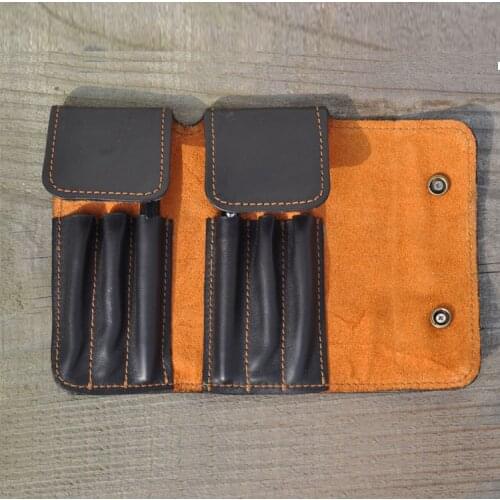 6 holes 100% cowhide genuine leather pen bag pencil bag pen case office business school supply 1275