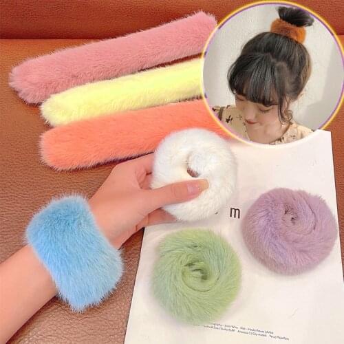 Plush Hair Accessories Winter Plush Brick Decoration Hair Circle Super Soft Wrist Accessories 2021 New Fashion Snap Circle
