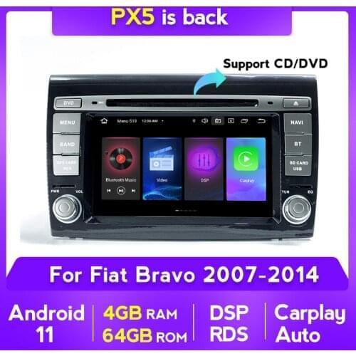 Android 11 Car DVD Player For Fiat Bravo 2007 2008 2009 2010 2011 2012 Multimedia Stereo GPS Carplay Wifi 8 Core 4G+64G IPS DSP