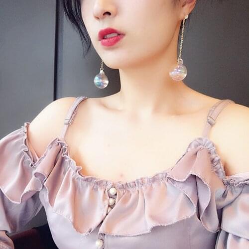 Shiny AB Transparent Bubble Ball Glass Water Inside Drop Earrings Elegant Gold-color Jewelry for Women