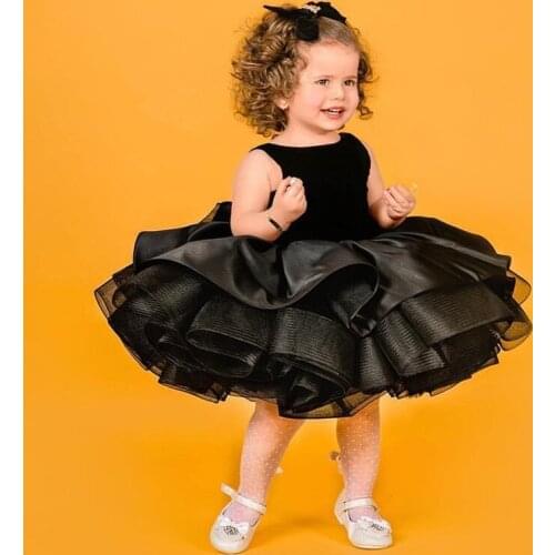Customized Black Sleeveless Girls Dress Knee Length Flower Girl Dress Baby Girl Birthday Dress Christmas Gown AG0428