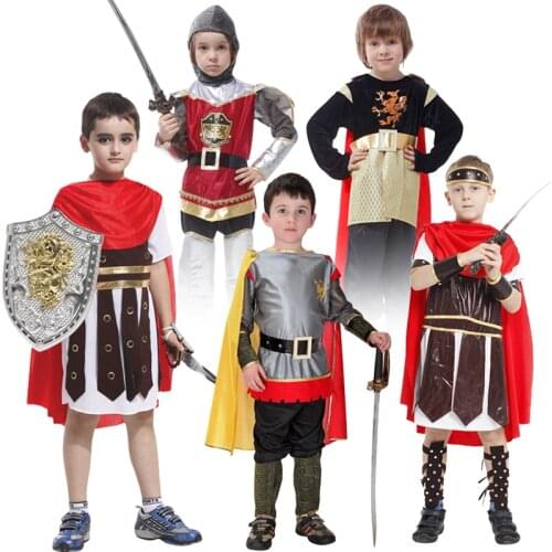 Halloween Party Kids Boys Royal Warrior Knight Costumes Soldier Children Medieval Roman With Cape Cosplay Carnival Fancy Dress