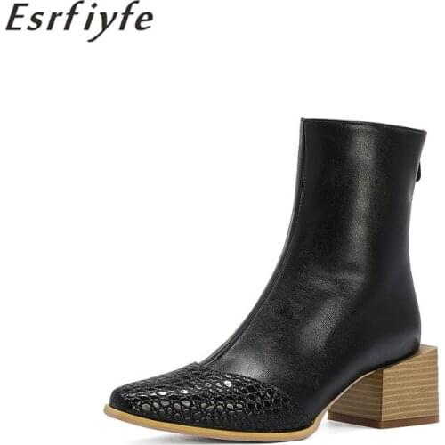 ESRFIYFE 2020 New Large Size Women Sock Ankle Boots Female Square Toe Thick Heels Shoes Ladies Fashion Boots Autumn Winter Boots