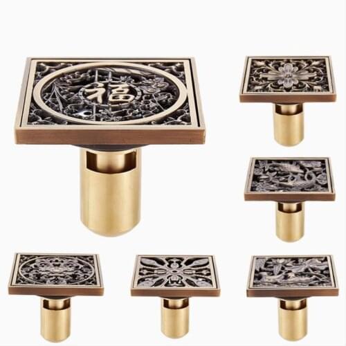 Euro Floor Drains Antique Brass Shower Floor Drain Bathroom Deodorant Euro Square Floor Drain Strainer Cover Grate Waste 4