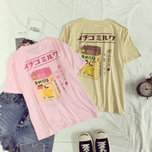 New Womens T-Shirt Summer O-Neck Harajuku Tee Soft Love Heart Milk Box Printed Short-sleeve Top Bottoming Fashion Tee Shirt