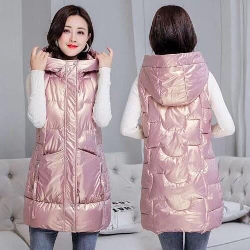 Glossy Down Cotton Vest Women Mid-Length 2021 New Autumn And Winter Loose Sleeveless Jacket Female Waistcoat