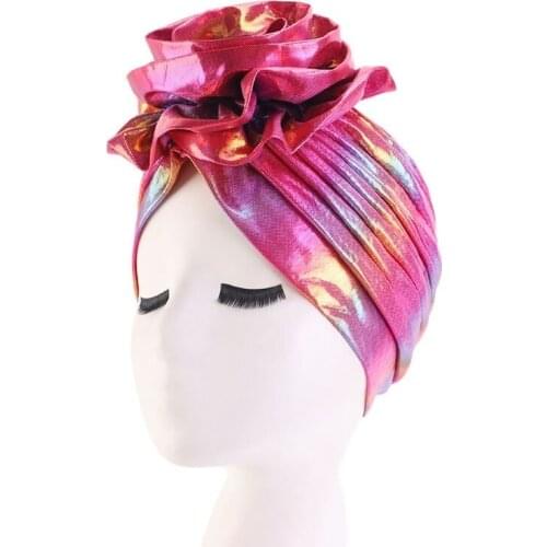 Hot Source Of Goods Laser Big Flower Headband Hat Wedding Party Turban Hearwrap Hijab Cap Hair Acessories Muslim Bandans