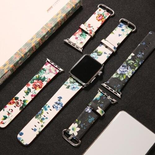 Leather strap for apple watch band 42mm 38mm 44mm 40mm correa Printing flower bracelets wrist belt iwatch SE/6/5/4/3/2 pulseira
