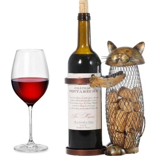 Creative Wine Cork Holder And Bottle Rack Metal Cat Vino Barrel Cork Container Shelf Display Stand Bracket Crafts Home Decor New