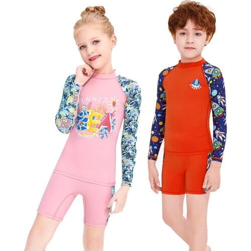 Boys Girls 2pcs set Long Sleeve Swimsuit Swimming Shirt & Bottom Sun UV Protection Bathing Suits Rash Guard UPF50