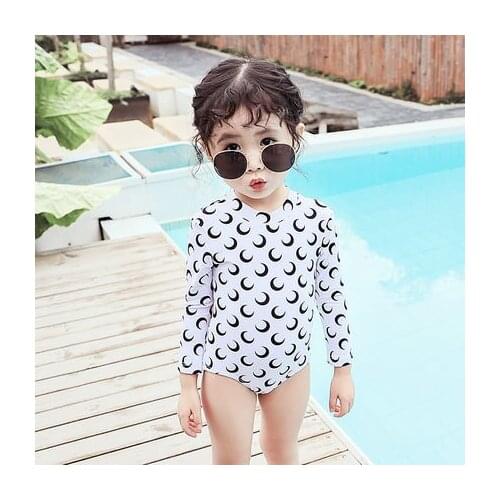 Cute One-piece Childrens Swimsuit For Girls Long Sleeve Printed Summer Beach Baby Toddler Girls Princess Swimwear Bathing Suits