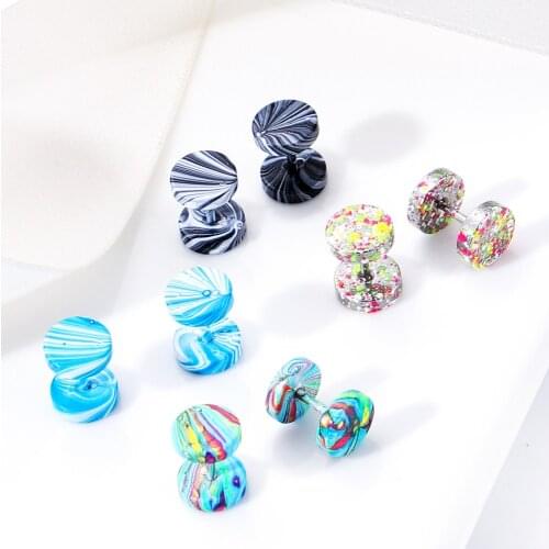 Fashion Unique Barbell Dumbbell Punk Stainless Steel Earrings For Women Men Double Sided Stud Earrings Colorful Earring Jewelry