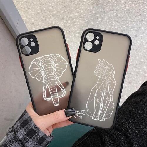 Fashion Cartoon elephant Cat Couples Hard PC Silicone Phone Case For iPhone 11 12 Pro Max XS Max XS XR 7 8 Plus 6 6s Back Cover