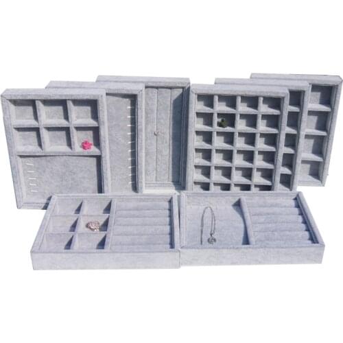 New Gray Velvet Jewelry Display Tray Ring Earring Bracelet Necklace Pendants Tray Holder Box Jewelry Storage Tray Orgaizer