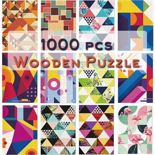 70*50cm Jigsaw Puzzles 1000 Pieces Assembling Geometric Shape Wooden Puzzles Toys For Adults Games Educational Montessori Toys