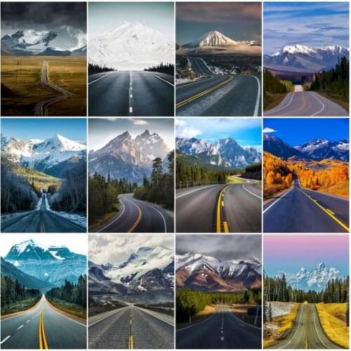 Landscape Oil Painting On Canvas Frame Snow Mountain Road Picture By Number Drawing DIY Craft Kits For Adults Home Decortive Art