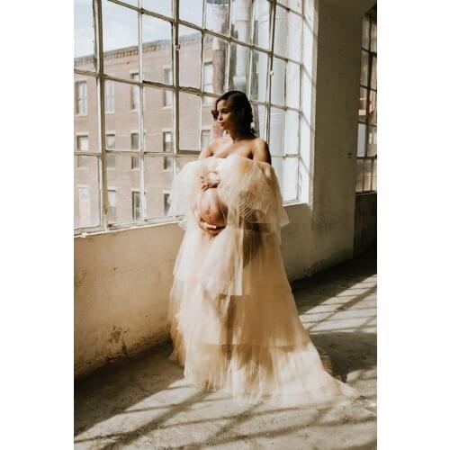 Ruffles Champagne Prom Dresses 2021 Plus Size Women Pregnant Party Sleepwear Maternity Photoshoot Gowns vestido de novia