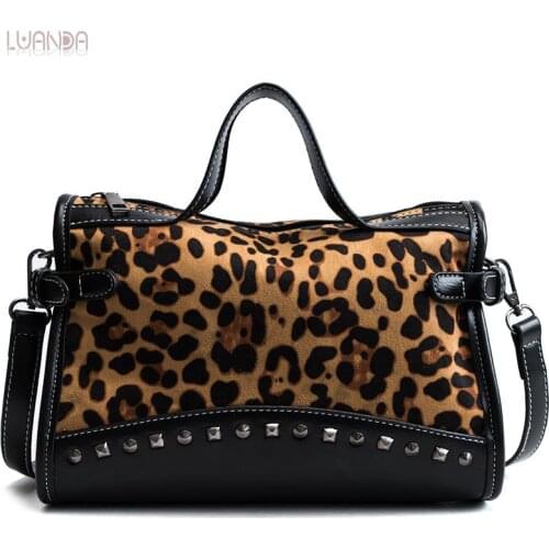 Casual Tote Bags Women Leather Handbag High Quality Fashion Rivet Shoulder Messenger Bag Female Classic Leopard Print Ladies