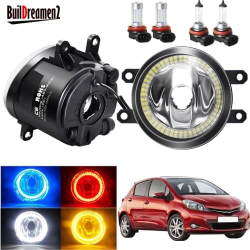 Angel Eye Fog Light Assembly For Toyota Yaris 2006-2014 Car H11 Front Bumper Fog Light With Halo Ring Daytime Running Lamp 12V