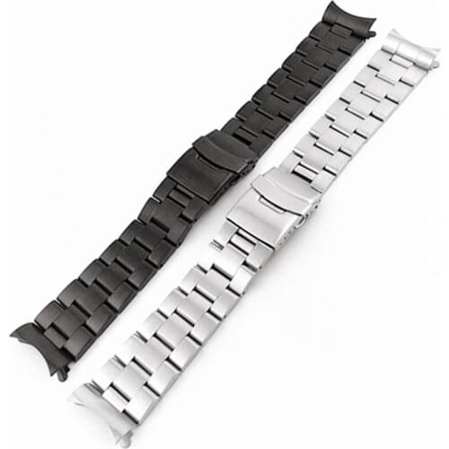 20/22mm Stainless Steel Watchband Curved End Strap Fold Buckle Clasp Wrist Belt Bracelet Silver For Seiko Watch Accessories