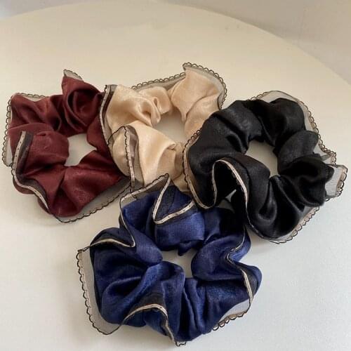 New Retro Soft Satin Lace Patchwork Hair Scrunchies Women Elegant Hair Ties Stretch Design Rubber Band Head Band Ponytail Holder