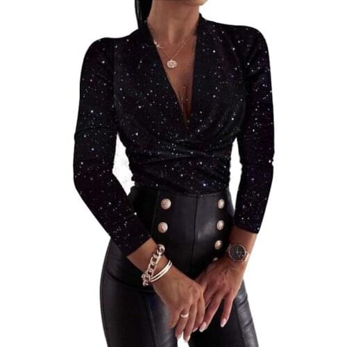 Vintage Print Deep V Neck Sexy Long Sleeve Elegant Office Shirt Women Casual Plus Size Streetwear Tops Work Wear Ladies Blouses