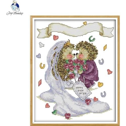 Joy Sunday The Hedgehogs Wedding,Counted Printed on Fabric DMC 14CT 11CT Cross Stitch kits, Embroidery Needlework Home Decor