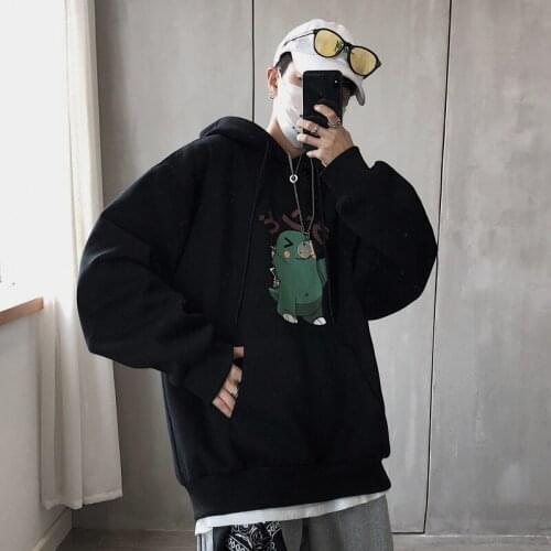 Womens new autumn and winter hoods, lazy wind, BF loose dinosaur little monster, Korean version, unisex hoodie plush and thicke