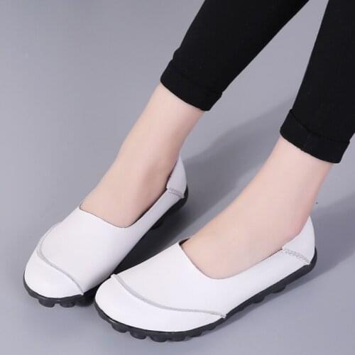 Genuine Leather Women Shoes 2021 Spring Summer Woman Fashion White Flat Shoes Non-slip Mother Shoes One Pedal Lazy Female Shoes