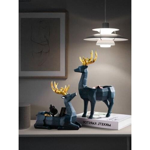 Creative Resin Golden Horn Deer Storage Box Key Jewelry Small Object Storage Cute Animal Sculpture Statuette Art Home Decoration