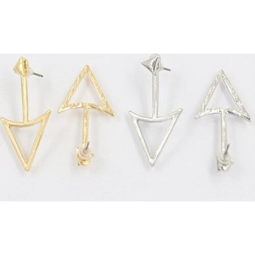 New Simple Style Alloy Arrow Hollow Triangle Golden Silver Plated Stud Earrings Women Fashion Jewelry