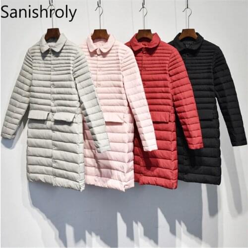 Sanishroly 2018 Autumn Winter Women Midi Long Coat Ultra Light Down Coat Parka Female White Duck Down Jacket Plus Size 2XL SE274