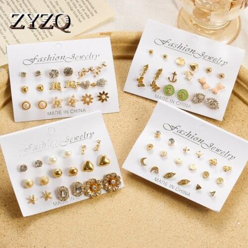 ZYZQ 9 Pairs Cute Flower elephant Wing Stud Earring Mosaic CZ Stone Delicate Gift for Women Girl Women Earrings Jewelry