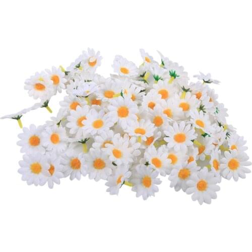 100PC/bag 4cm Mini Daisy Decorative Silk Flower Without Stem Artificial Flowers Party Wedding Birthday Decoration Home Decoratio