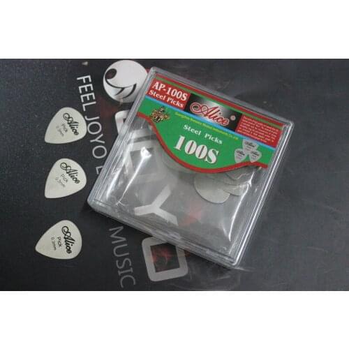 100pcs Alice AP-100S Stainless Steel 0.3mm Metal Guitar Picks Pick Plectrum Plectra With Case